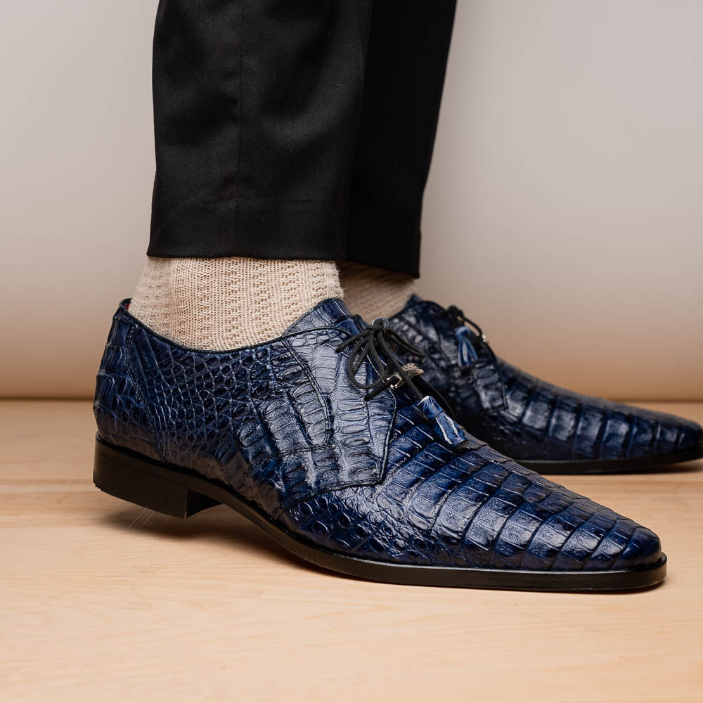 Lacio Genuine Caiman Crocodile Lace up Navy
