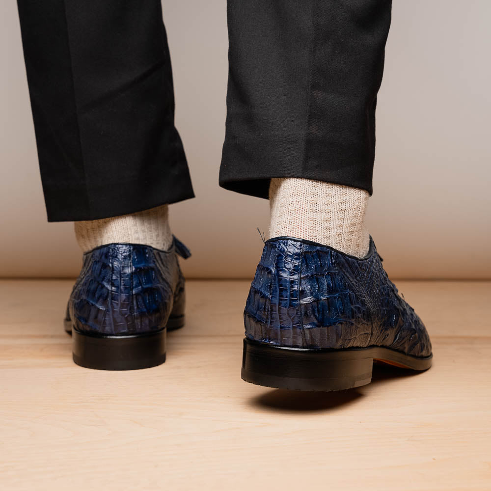 Lacio Genuine Caiman Crocodile Lace up Navy