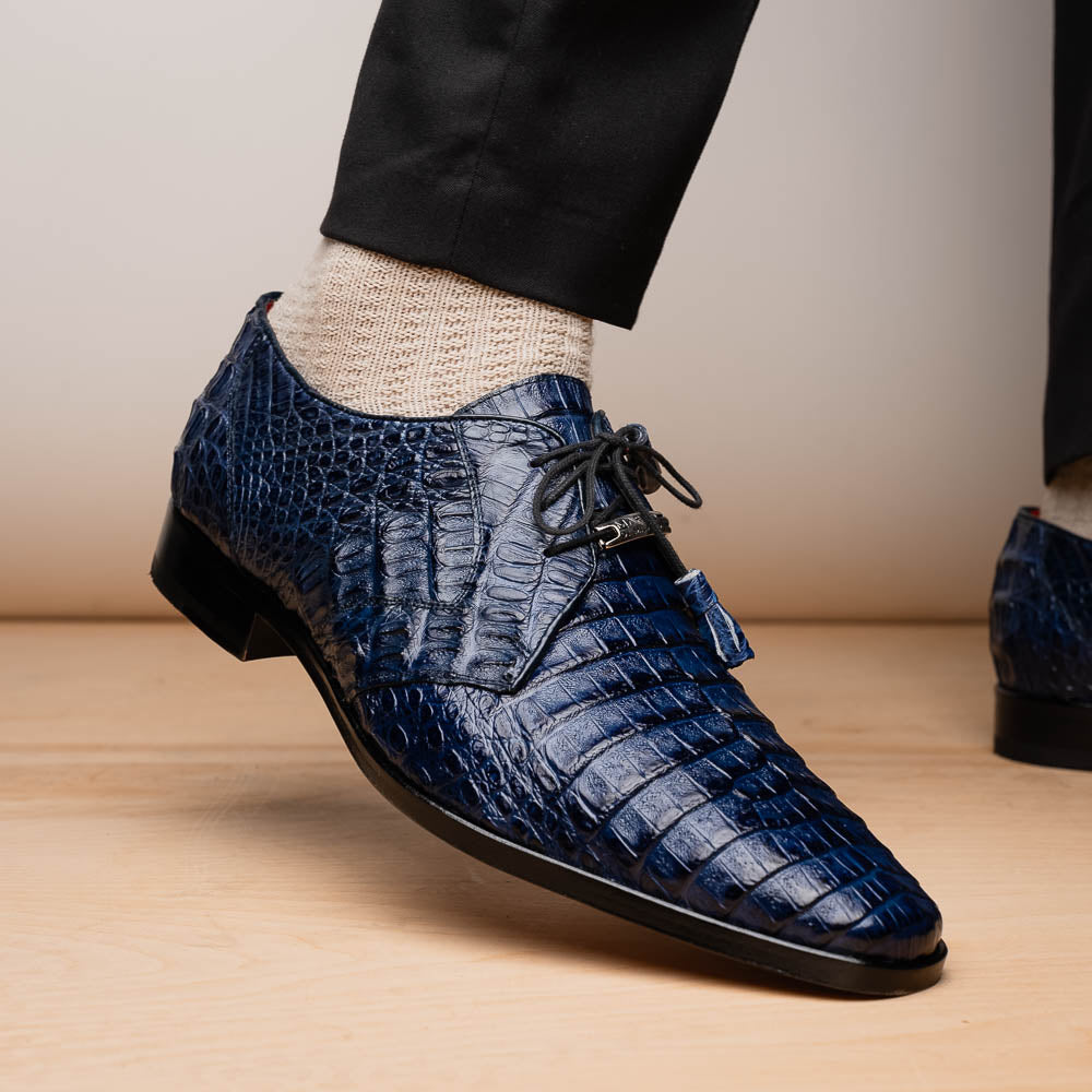 Lacio Genuine Caiman Crocodile Lace up Navy