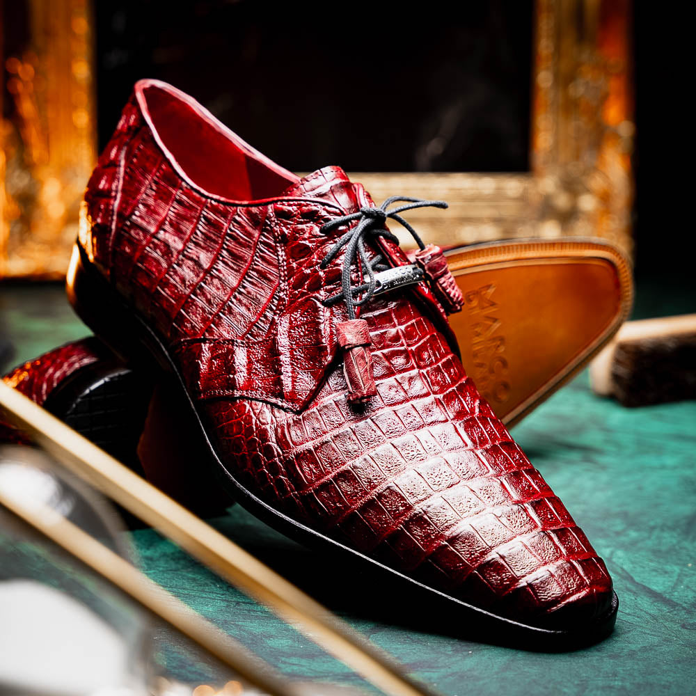 Lacio Genuine Caiman Crocodile Dress Derby's Shoes Wine