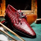 Lacio Genuine Caiman Crocodile Dress Derby's Shoes Wine