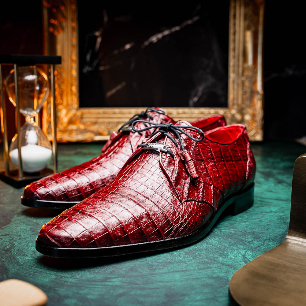 Lacio Genuine Caiman Crocodile Dress Derby's Shoes Wine