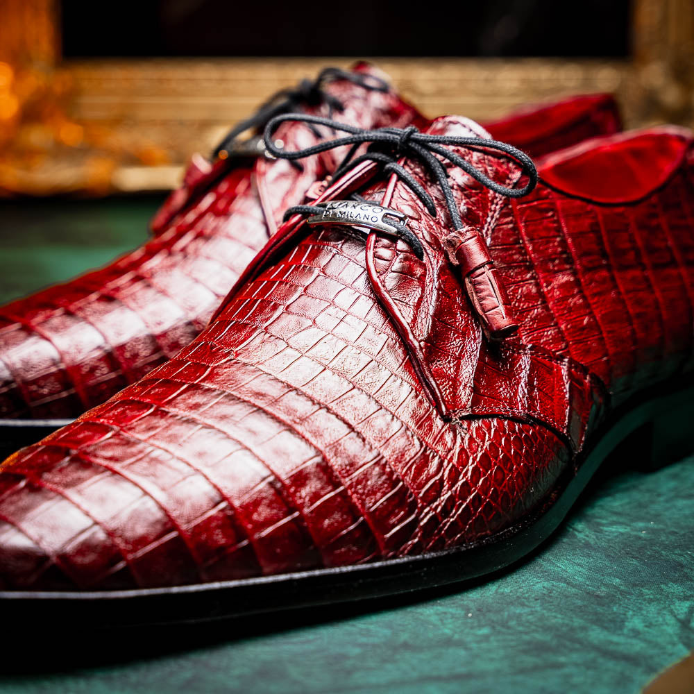 Lacio Genuine Caiman Crocodile Dress Derby's Shoes Wine