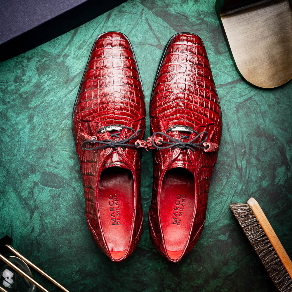 Lacio Genuine Caiman Crocodile Dress Derby's Shoes Wine