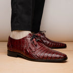 Lacio Genuine Caiman Crocodile Dress Derby's Shoes Wine