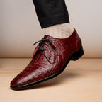 Lacio Genuine Caiman Crocodile Dress Derby's Shoes Wine