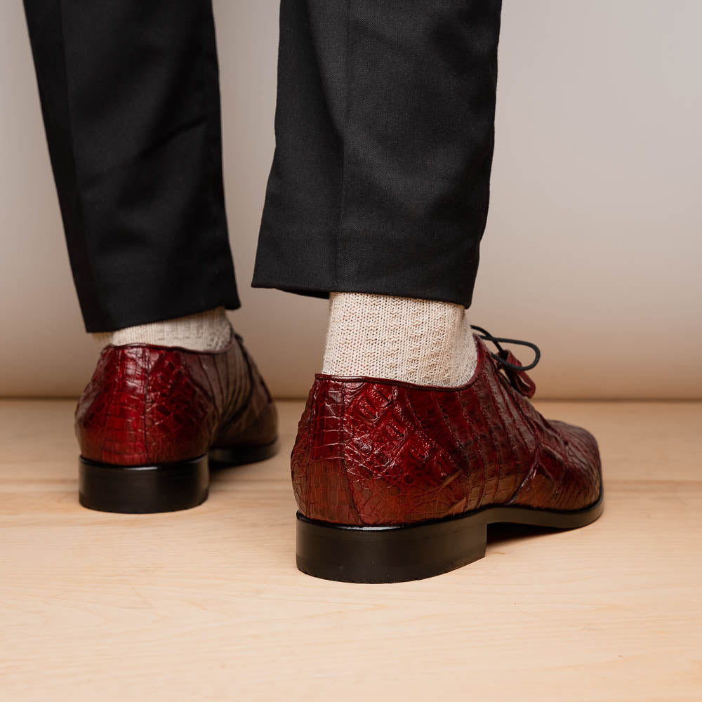 Lacio Genuine Caiman Crocodile Dress Derby's Shoes Wine