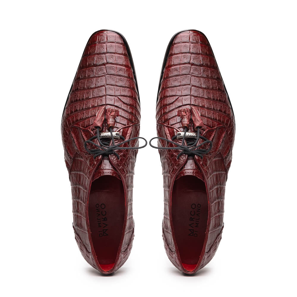 Lacio Genuine Caiman Crocodile Dress Derby's Shoes Wine