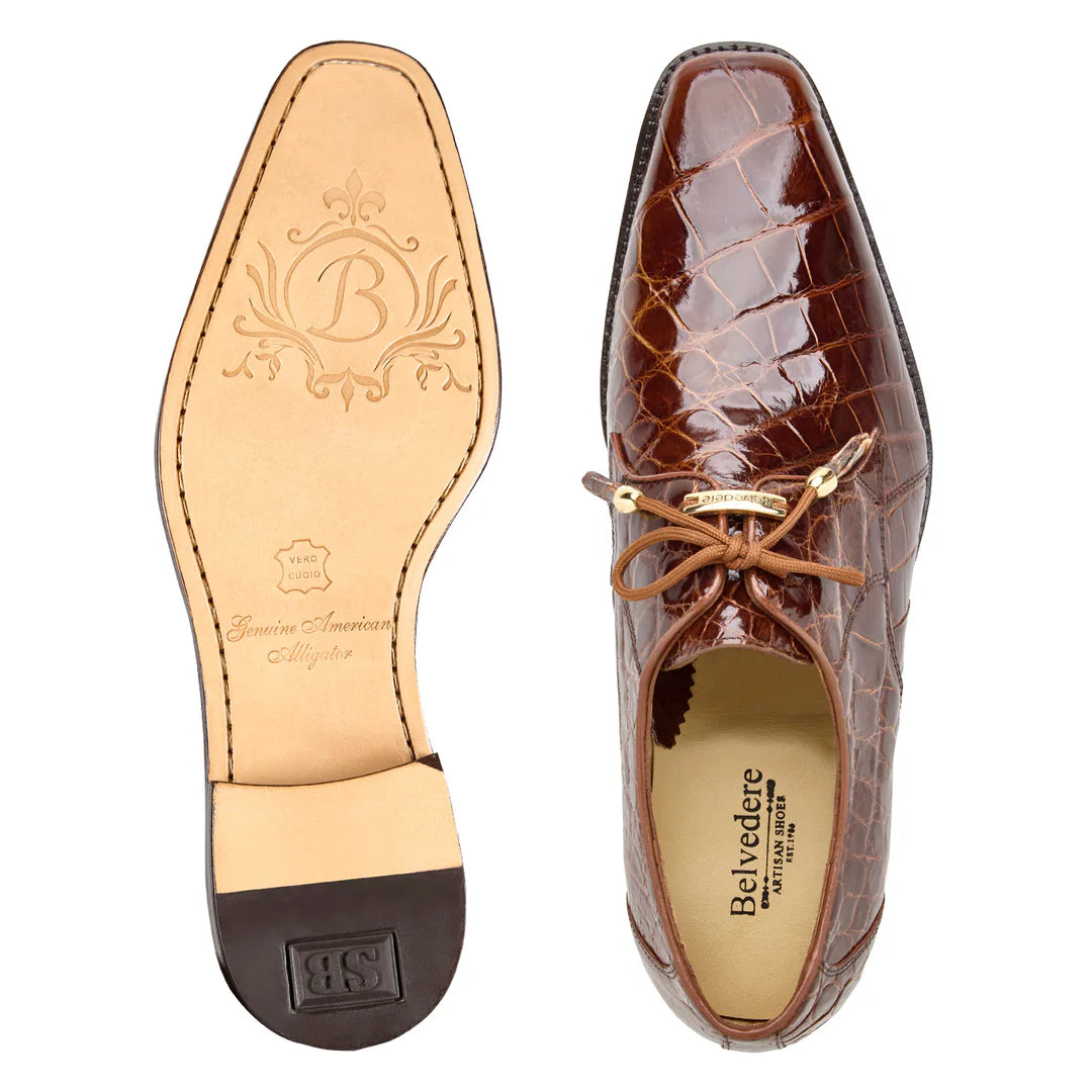Belvedere Men's Shoes Lago Genuine Alligator Plain Toe Tassel Peanut 14010