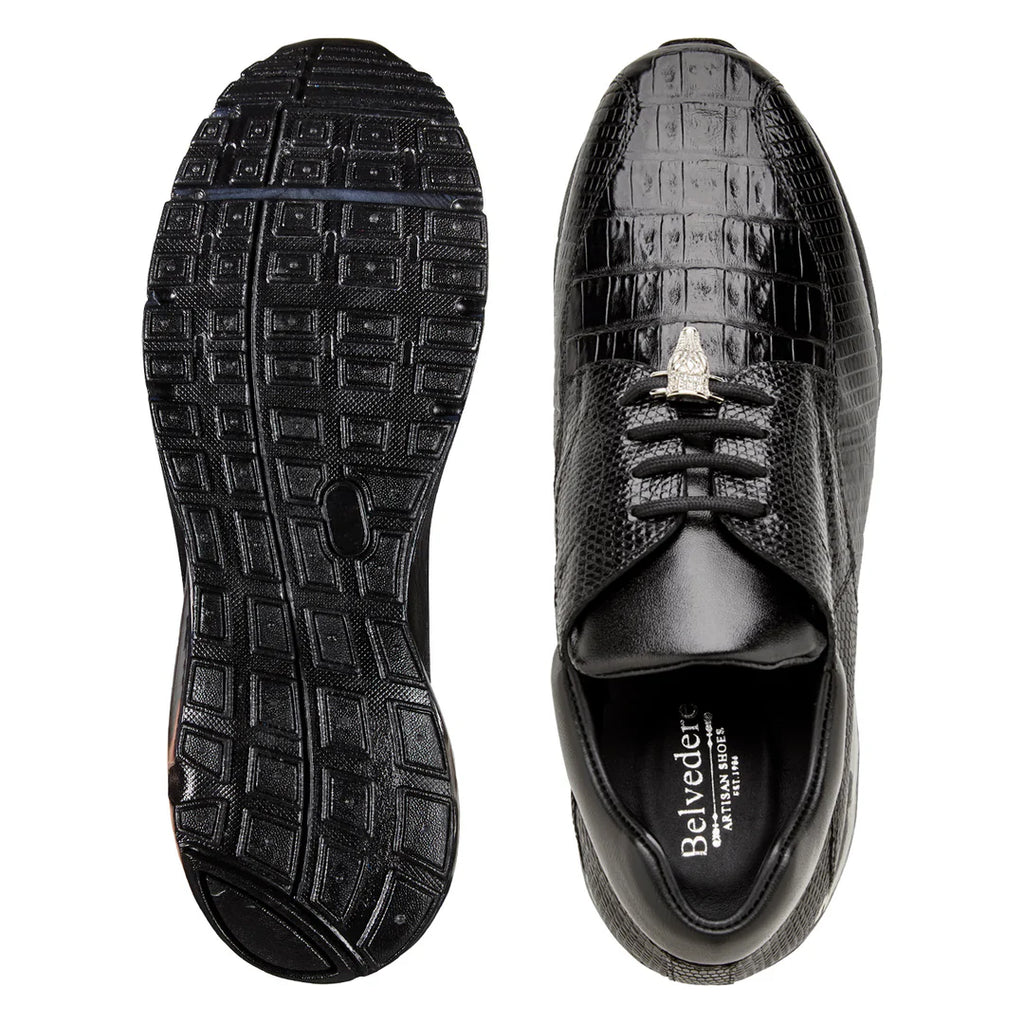 Belvedere Lazaro Genuine Caiman & Lizard Bicycle Toe Sneakers Black Y40B