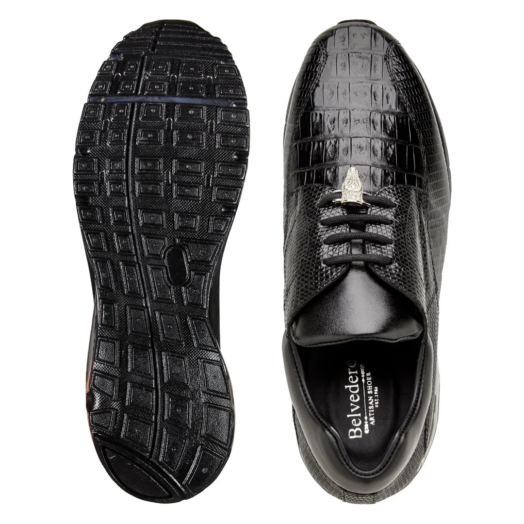 Belvedere Lazaro Genuine Caiman & Lizard Bicycle Toe Sneakers Black Y40B
