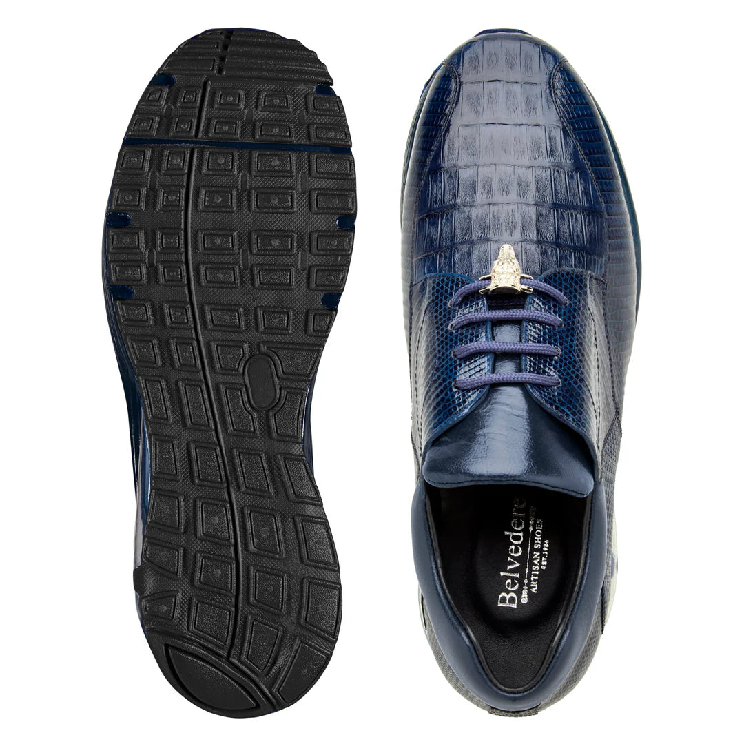 Belvedere Lazaro Genuine Caiman & Lizard Bicycle Toe Sneakers Navy Y40B