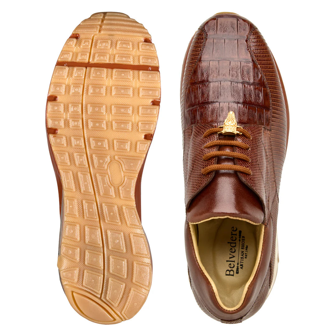Belvedere Lazaro Genuine Caiman & Lizard Bicycle Toe Sneakers Ant. Peanut Y40B