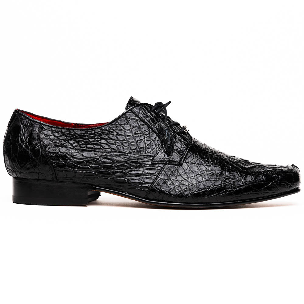 Leonardo Genuine Caiman Crocodile Dressy Derby's Shoes Lace up  Black
