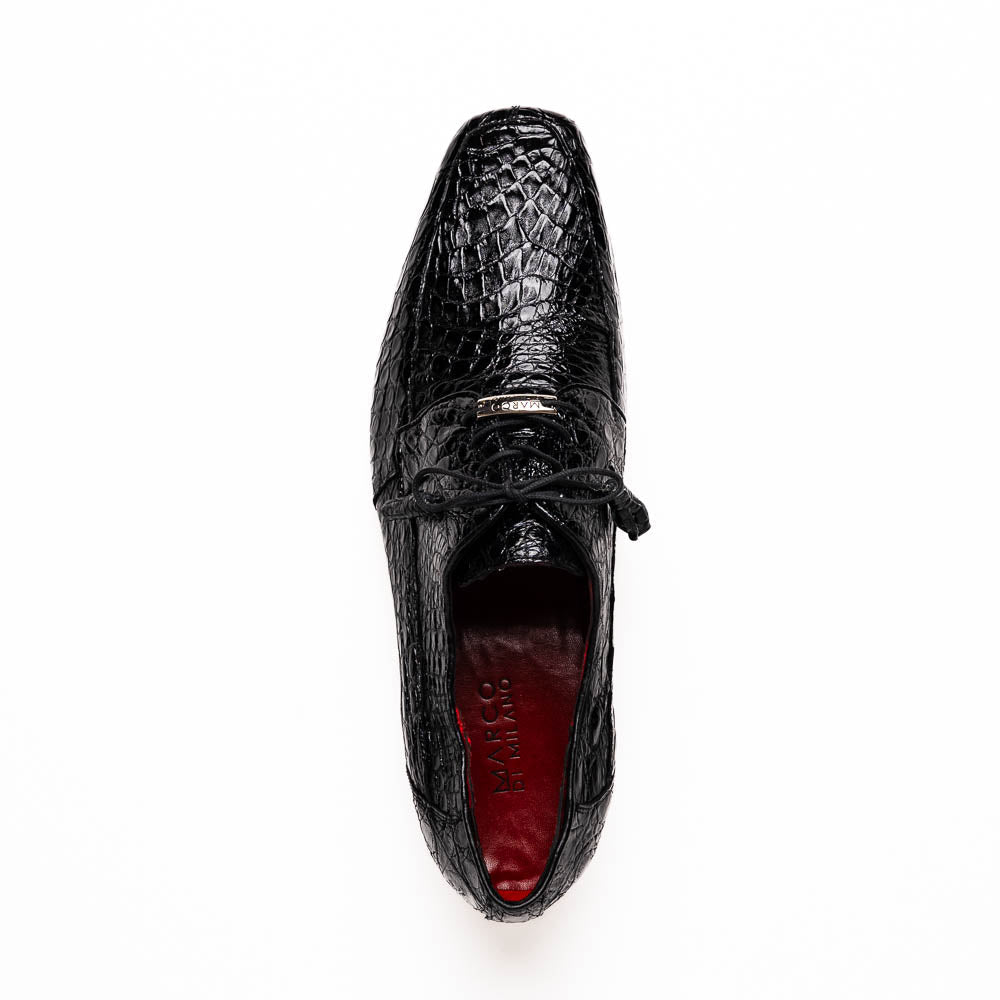 Leonardo Genuine Caiman Crocodile Dressy Derby's Shoes Lace up  Black