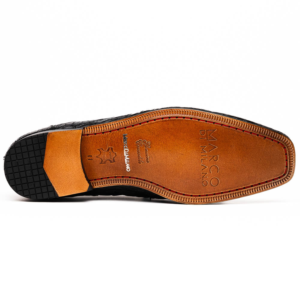 Leonardo Genuine Caiman Crocodile Dressy Derby's Shoes Lace up  Black