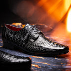 Leonardo Genuine Caiman Crocodile Dressy Derby's Shoes Lace up  Black