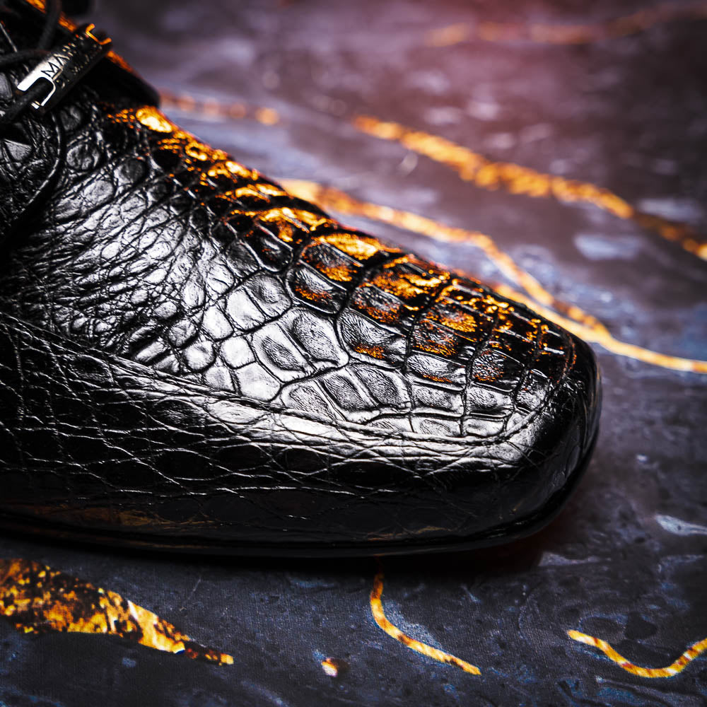 Leonardo Genuine Caiman Crocodile Dressy Derby's Shoes Lace up  Black