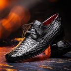 Leonardo Genuine Caiman Crocodile Dressy Derby's Shoes Lace up  Black