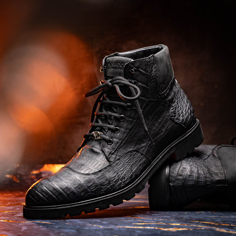 LEONI Genuine Caiman Belly Boot Oil Black