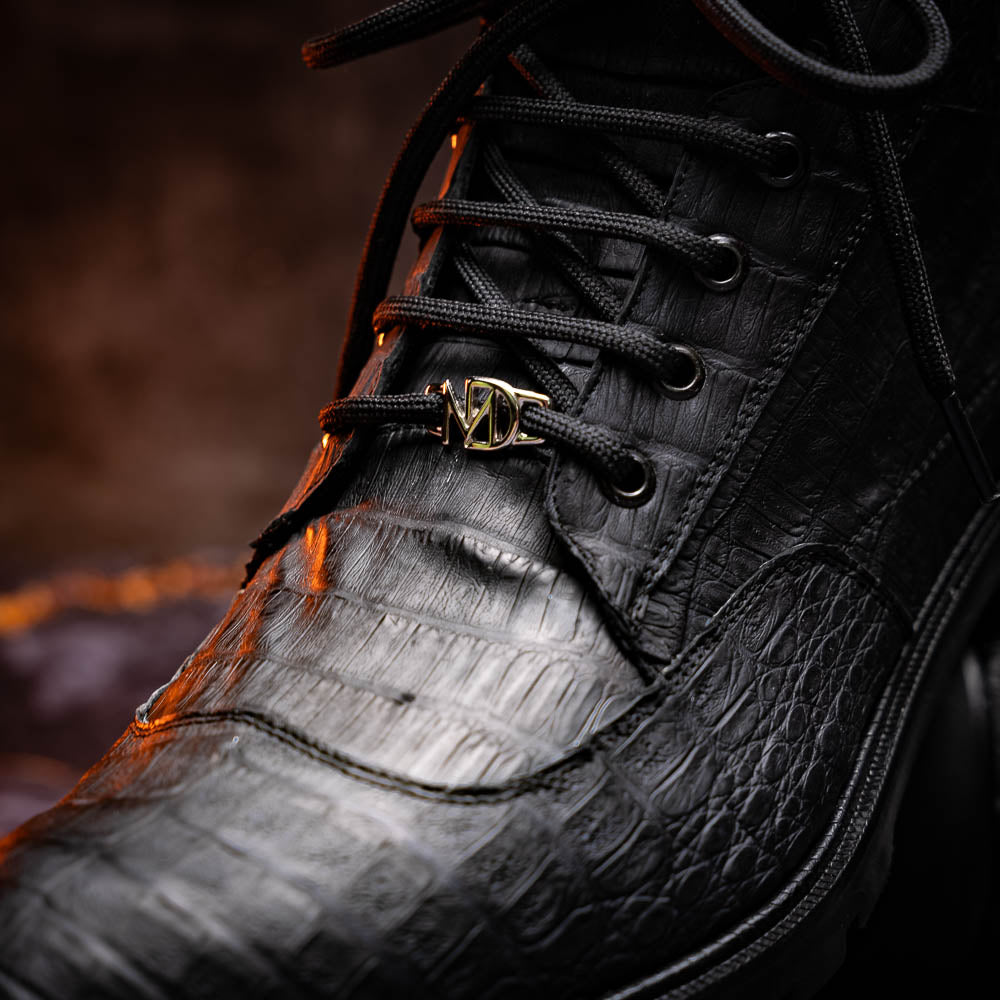 LEONI Genuine Caiman Belly Boot Oil Black