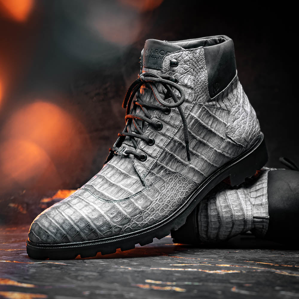 Marco Di Milano Genuine Caiman Belly Boot Leoni Oil Gray