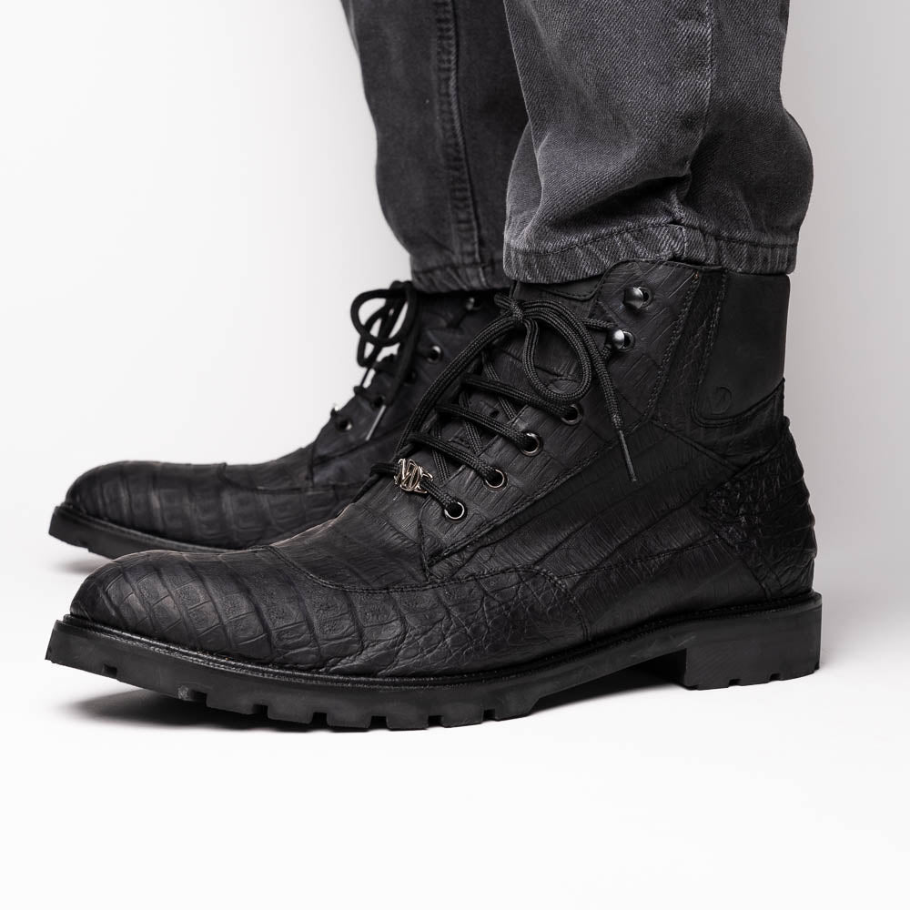 LEONI Genuine Caiman Belly Boot Oil Black