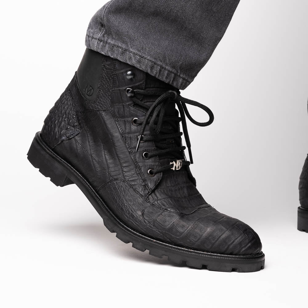 LEONI Genuine Caiman Belly Boot Oil Black