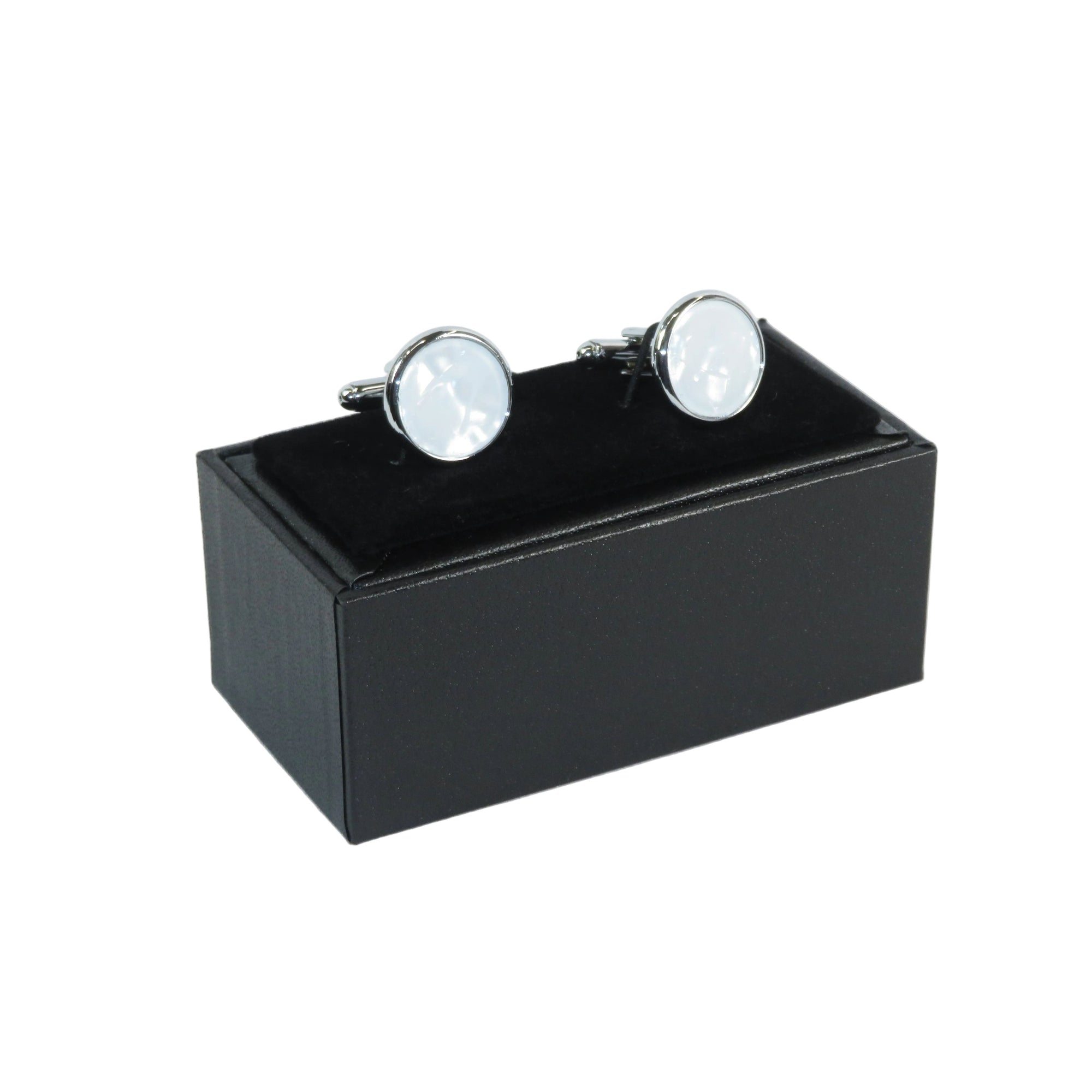 Cufflinks For French Cuff Shirts By Santino Luciano SL-4 White/silver Pearl Stone