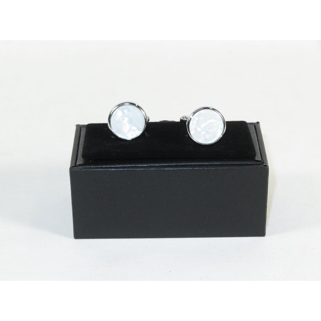 Cufflinks For French Cuff Shirts By Santino Luciano SL-4 White/silver Pearl Stone