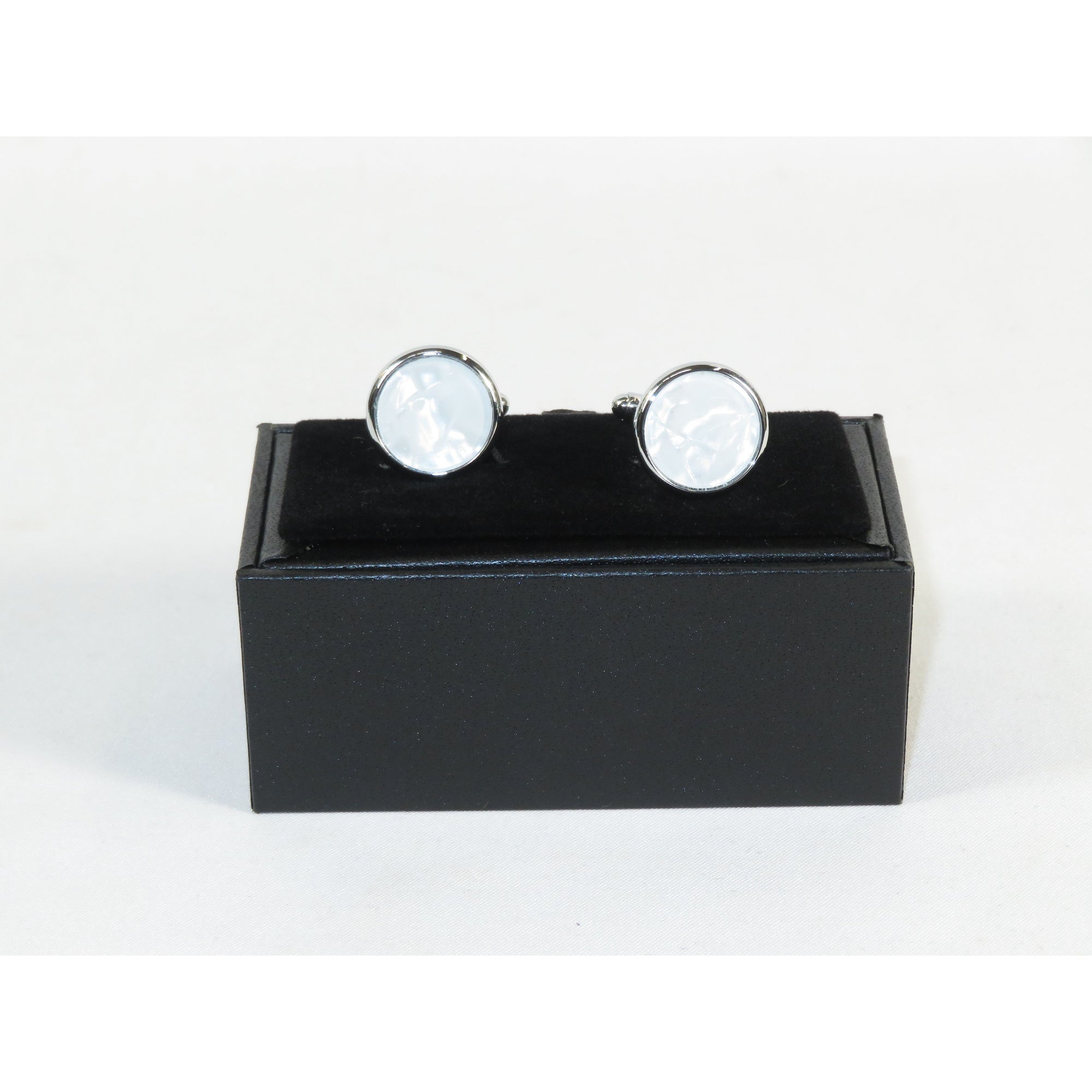Cufflinks For French Cuff Shirts By Santino Luciano SL-4 White/silver Pearl Stone