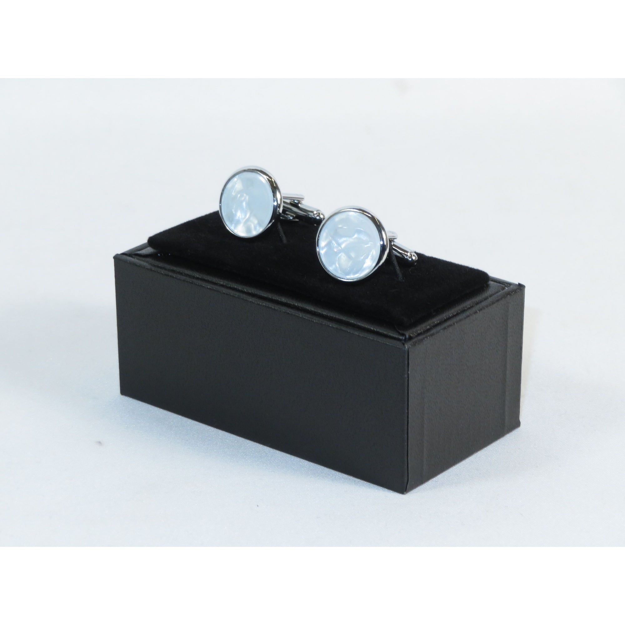 Cufflinks For French Cuff Shirts By Santino Luciano SL-4 White/silver Pearl Stone