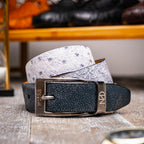 Lucca Genuine Exotic Ostrich Stingray Belt Newspaper / Black
