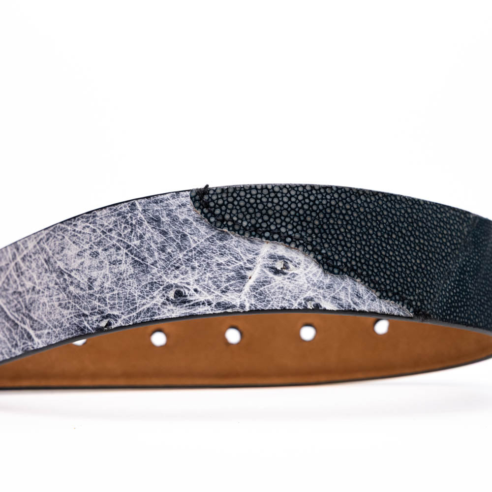 Lucca Genuine Exotic Ostrich Stingray Belt Newspaper / Black
