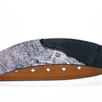 Lucca Genuine Exotic Ostrich Stingray Belt Newspaper / Black
