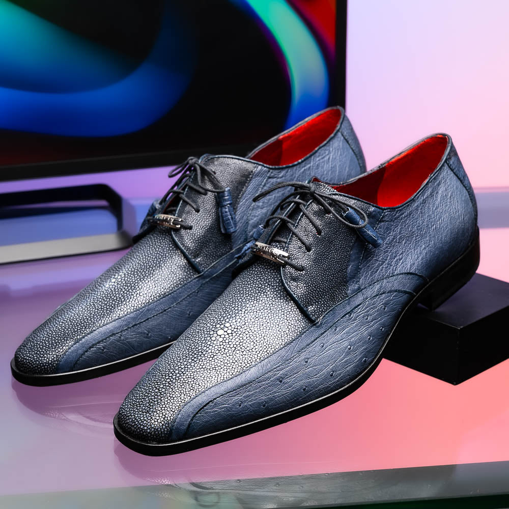 Lucca Stingray and Ostrich dress Derby's Tasseled Laces Shoes Navy