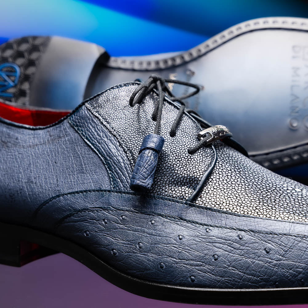 Lucca Stingray and Ostrich dress Derby's Tasseled Laces Shoes Navy