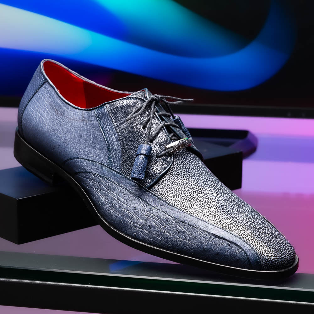 Lucca Stingray and Ostrich dress Derby's Tasseled Laces Shoes Navy