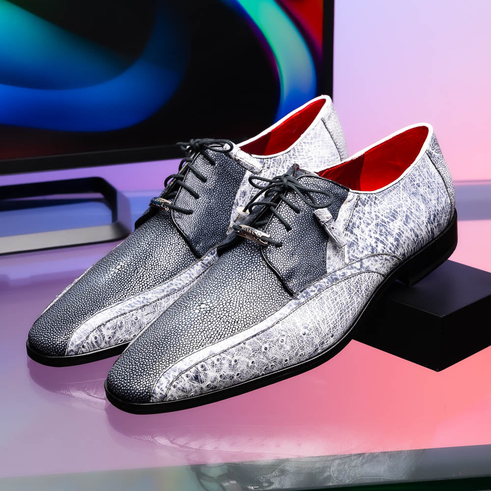 Lucca Stingray and Ostrich Dress Derby's Shoes Gray Newspaper