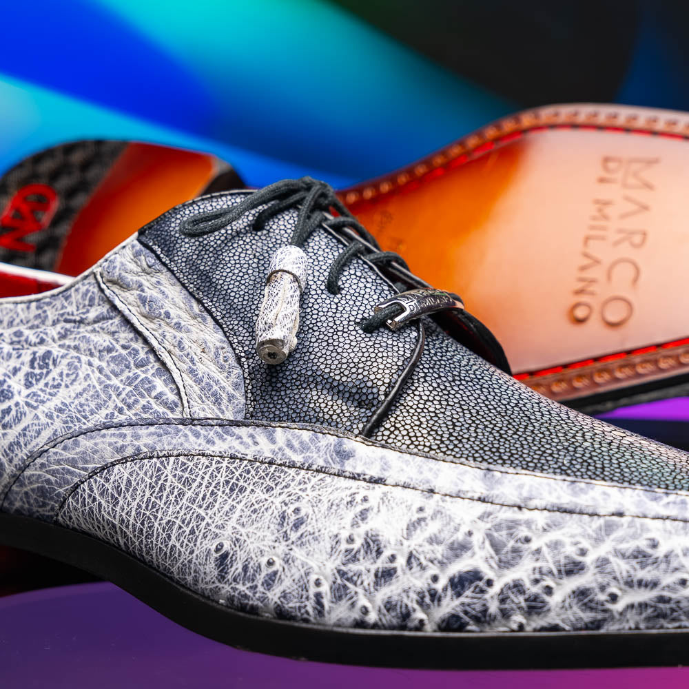Lucca Stingray and Ostrich Dress Derby's Shoes Gray Newspaper