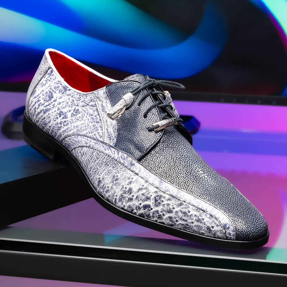 Lucca Stingray and Ostrich Dress Derby's Shoes Gray Newspaper
