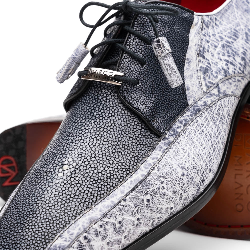 Lucca Stingray and Ostrich Dress Derby's Shoes Gray Newspaper