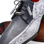 Lucca Stingray and Ostrich Dress Derby's Shoes Gray Newspaper