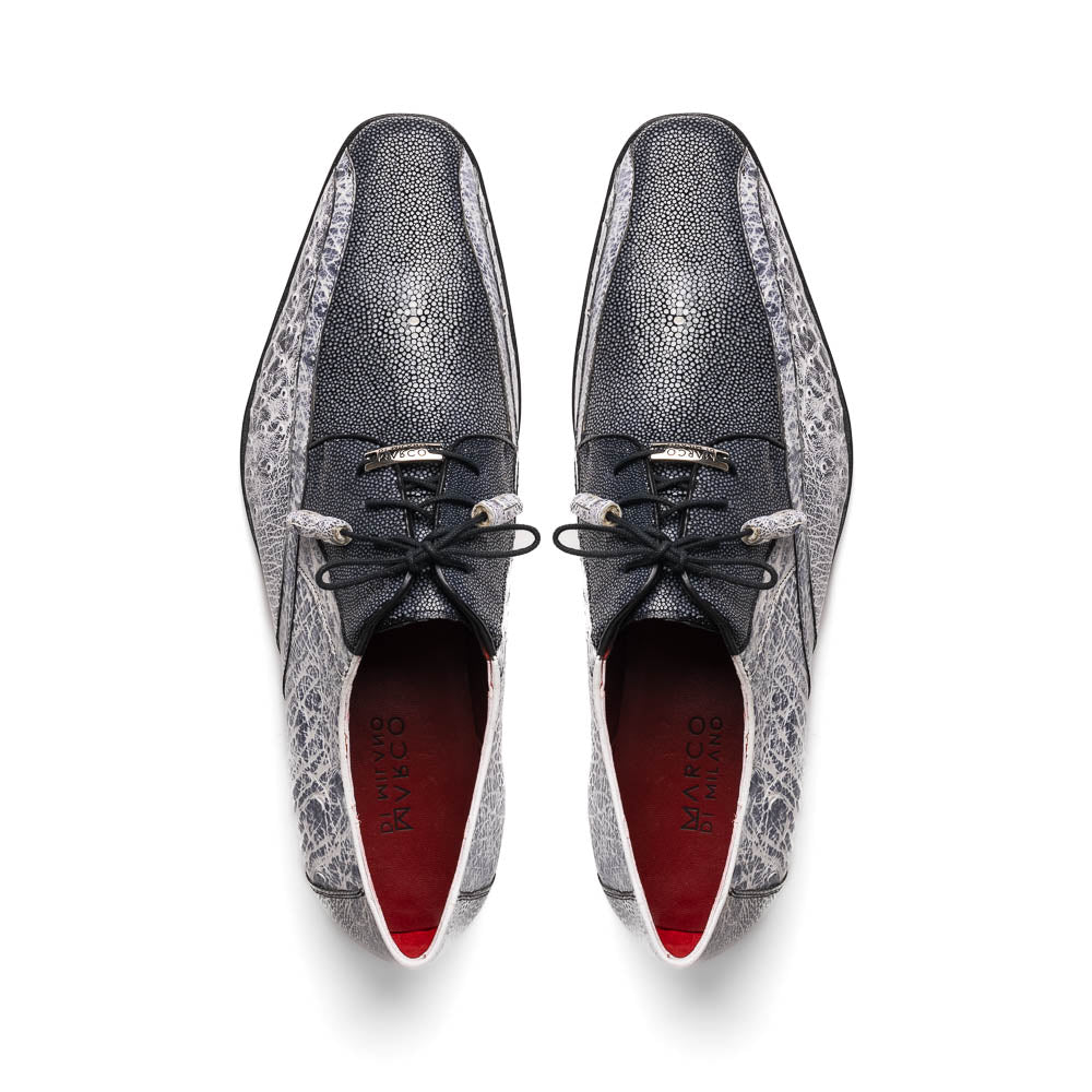 Lucca Stingray and Ostrich Dress Derby's Shoes Gray Newspaper
