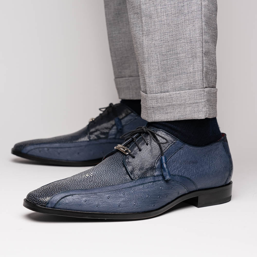 Lucca Stingray and Ostrich dress Derby's Tasseled Laces Shoes Navy