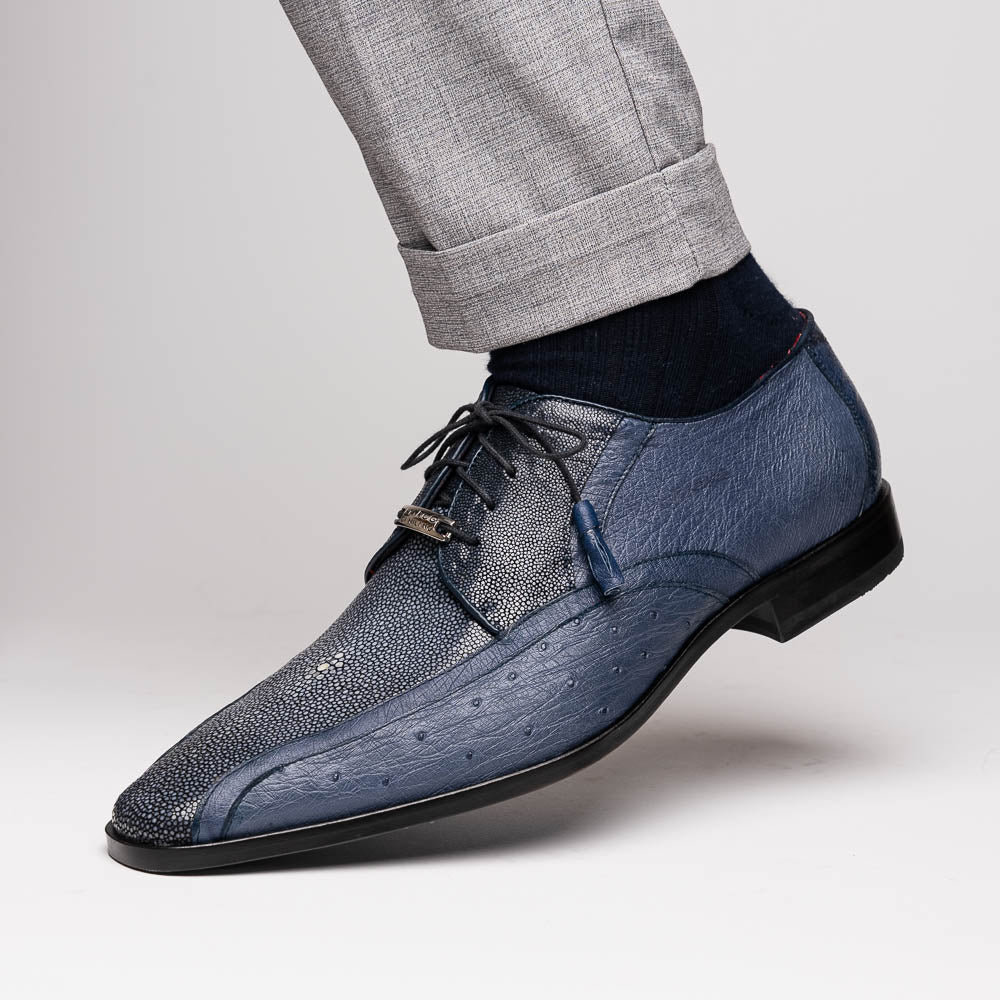 Lucca Stingray and Ostrich dress Derby's Tasseled Laces Shoes Navy