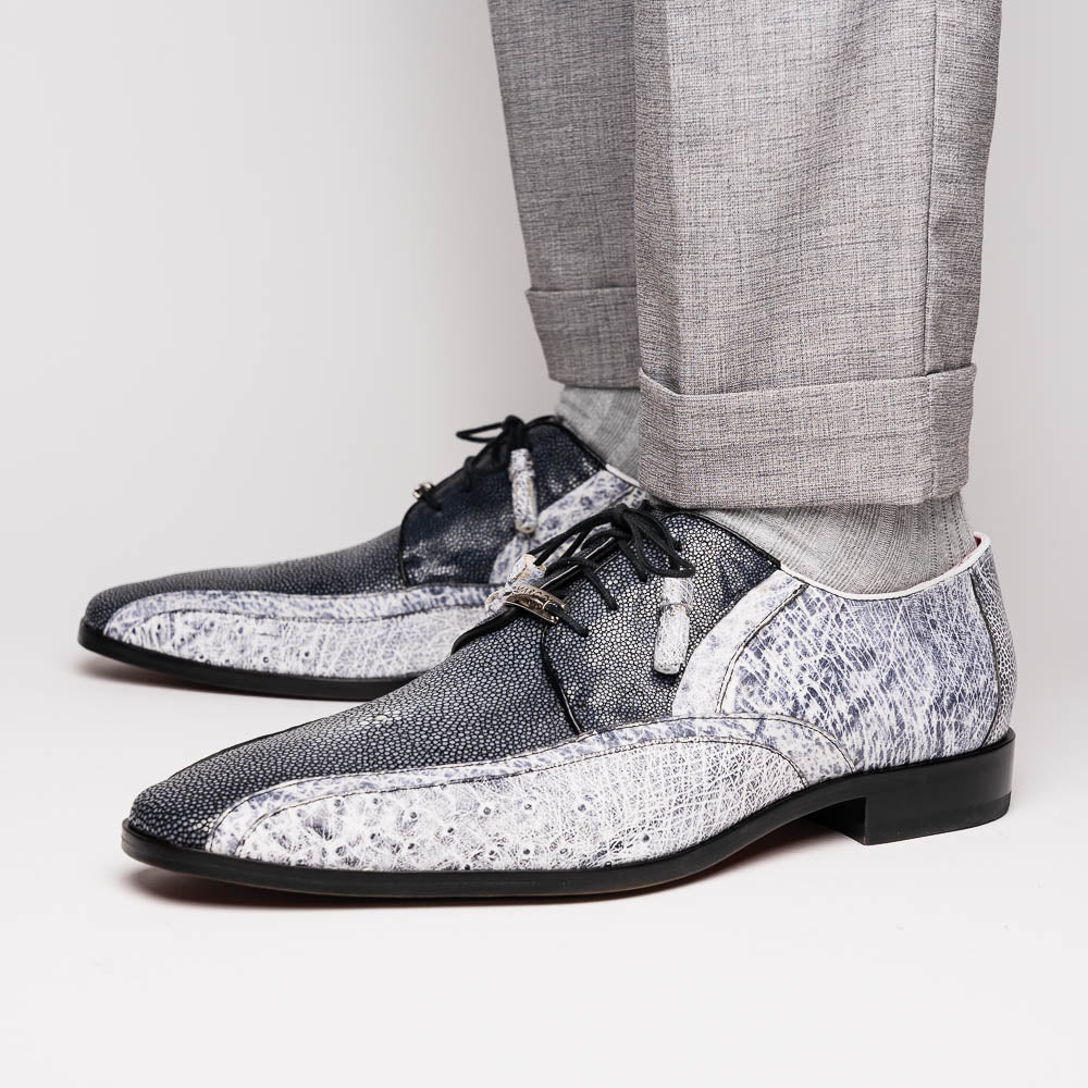 Lucca Stingray and Ostrich Dress Derby's Shoes Gray Newspaper