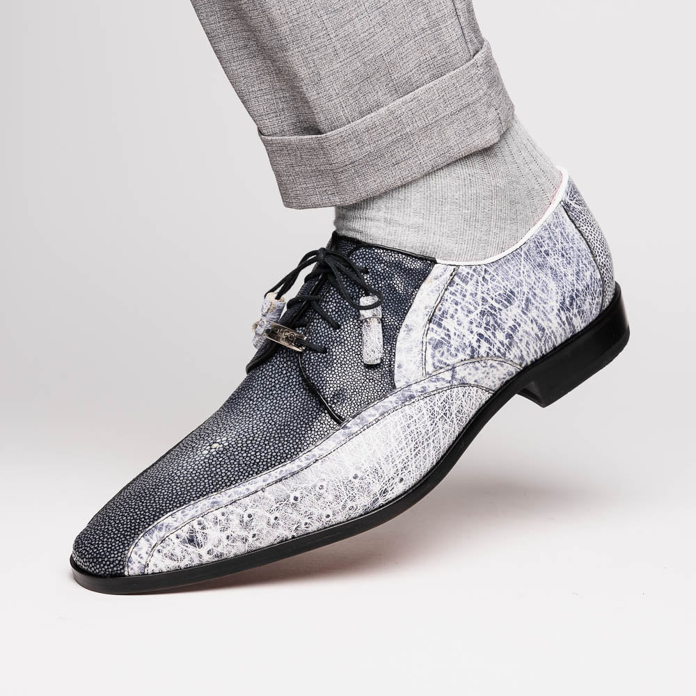 Lucca Stingray and Ostrich Dress Derby's Shoes Gray Newspaper