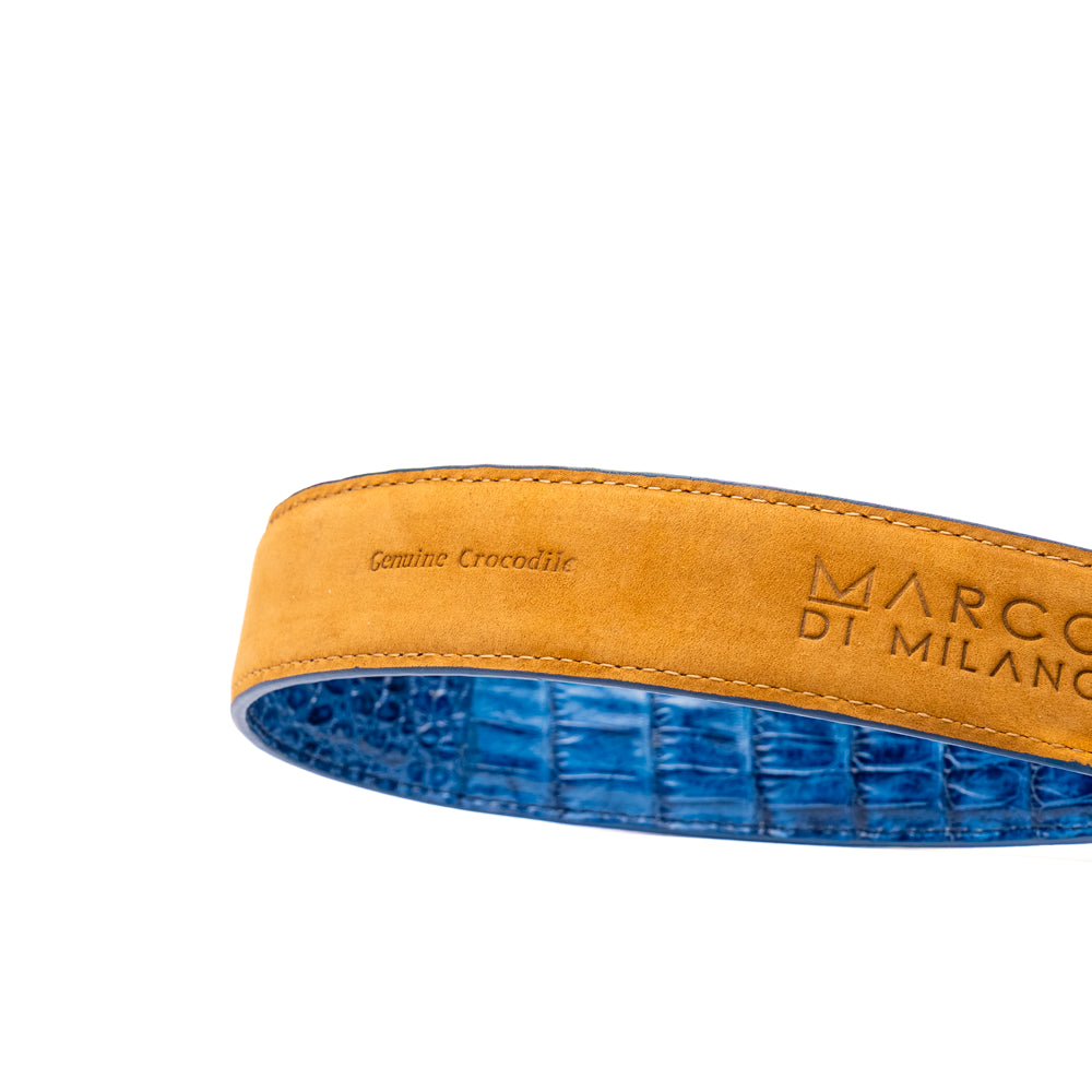 LUCIANO Genuine Caiman Back & Belly Exotic Belt Blue / Brandy