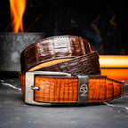 LUCIANO Genuine Caiman Back &Belly Exotic Belt Brown / Cognac
